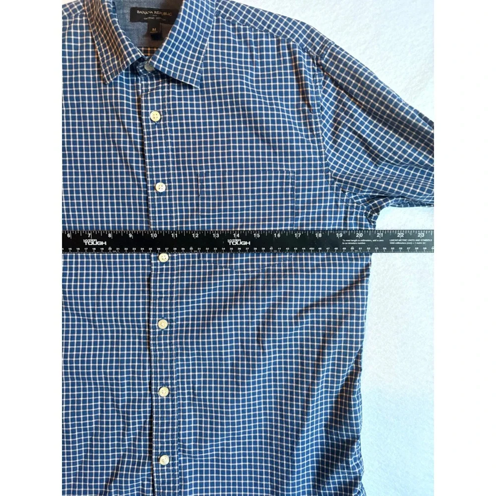 Banana Republic Organic Cotton Untucked Fit Button Down Shirt Blue‎ Plaid Size M
